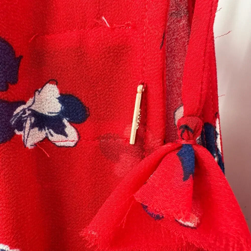 Misa Floral Print Smocked Blouse Long Sleeve Red/Blue Size Medium NWT